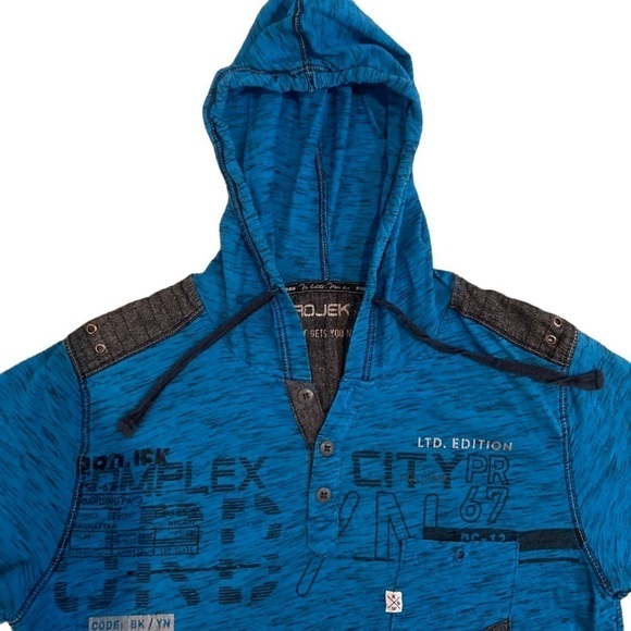 Men’s Project Raw teal shirt sleeve hoodie print writintee size medium - Picture 2 of 6